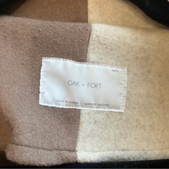 Oak + Fort 2 neutral tone wool blend belted trench jacket coat Sz O/S - Picture 10 of 13